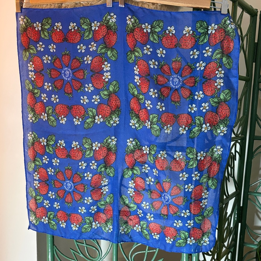 Blue Strawberry Print Women's Scarf
